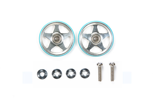 19mm Alum 5 Spoke Rollers - w/Plastic Rings (Light Blue)